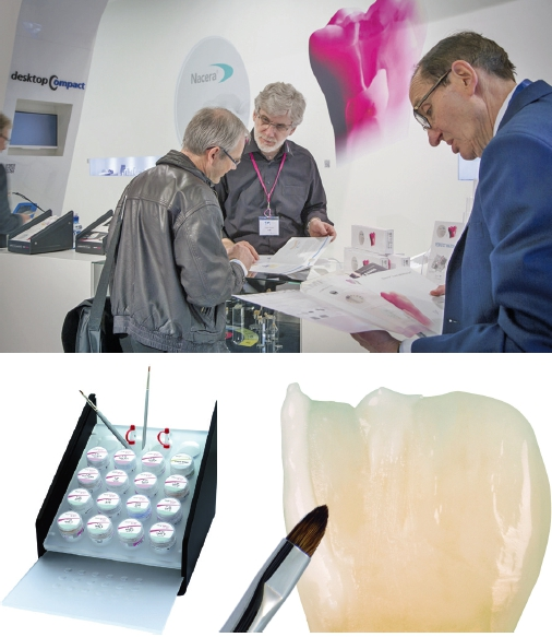 Abb. 5a-c: Zur Veredelung vollkeramischer Restaurationen aus Zirkoniumdioxid oder Lithiumdisilikat: ceraMotion One Touch 2D- und 3D-Pasten.